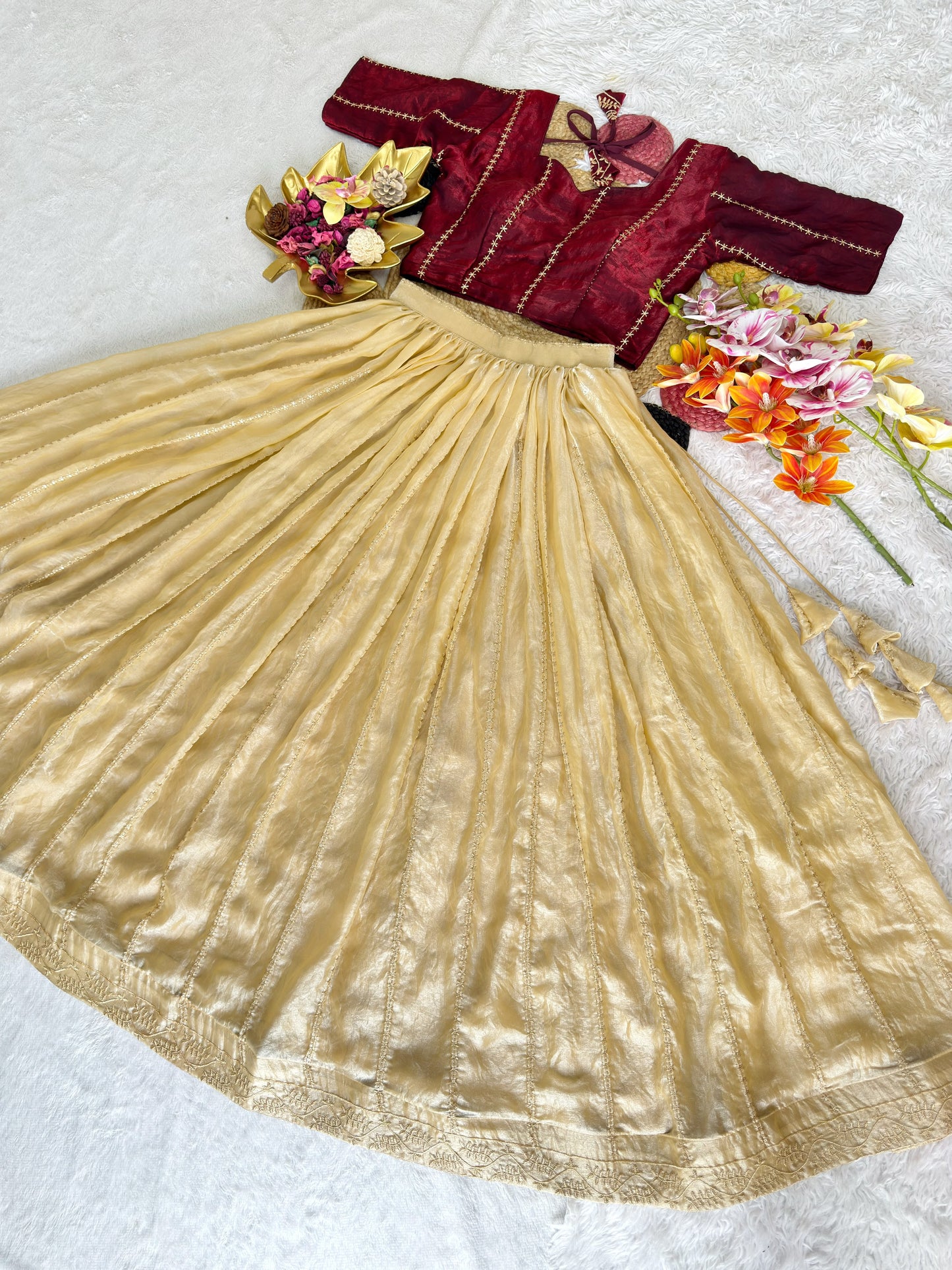 Traditional space silk lehanga with fully stiched blouse