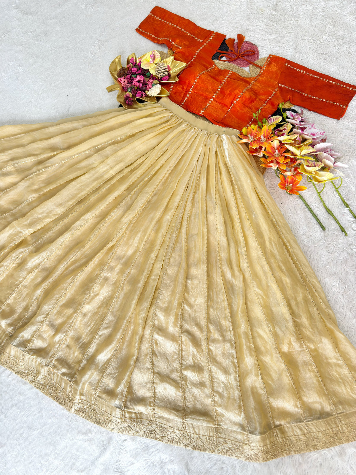 Traditional space silk lehanga with fully stiched blouse