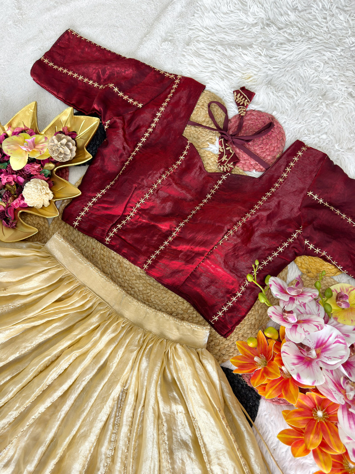 Traditional space silk lehanga with fully stiched blouse