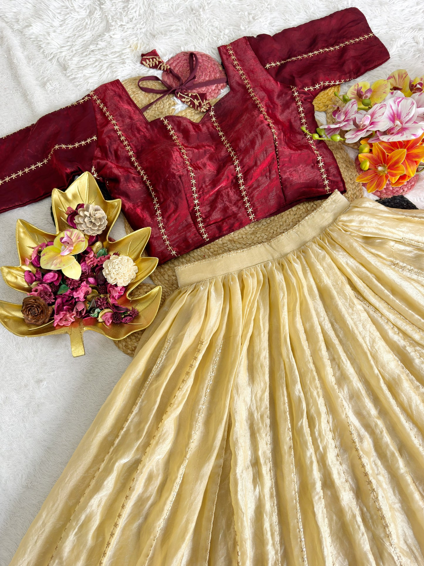 Traditional space silk lehanga with fully stiched blouse