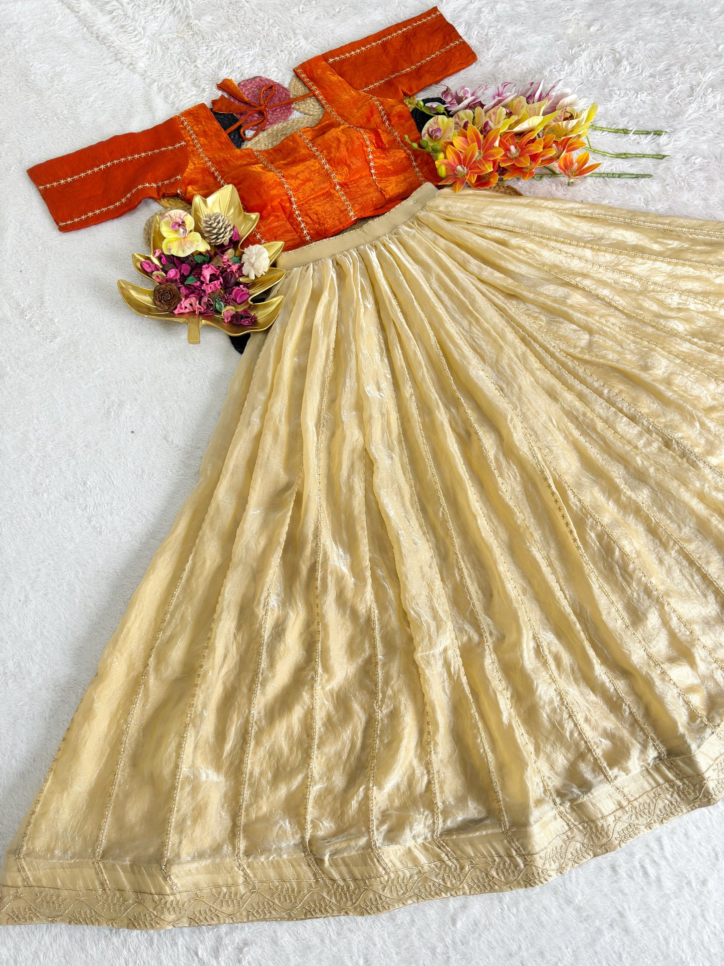 Traditional space silk lehanga with fully stiched blouse