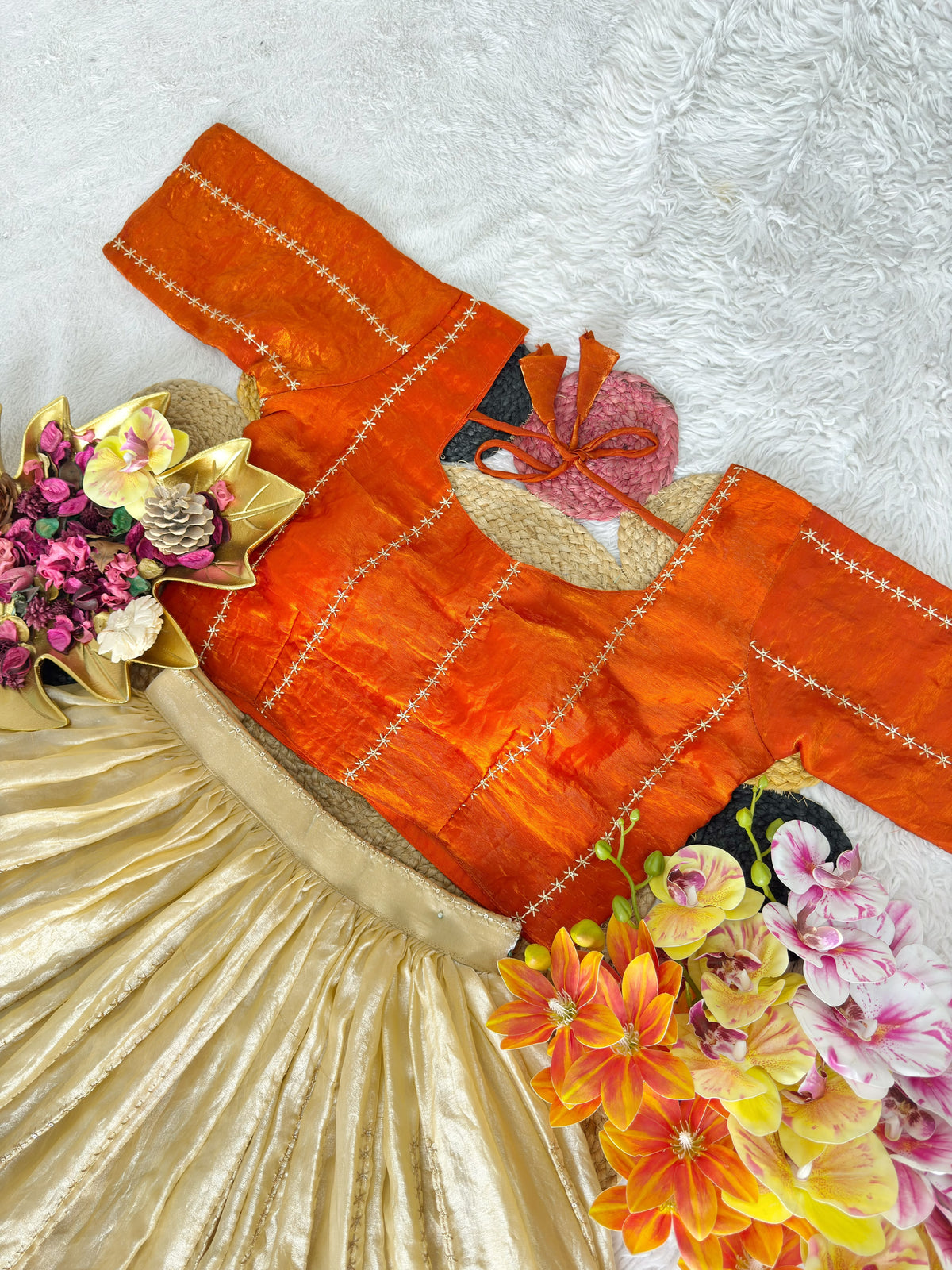 Traditional space silk lehanga with fully stiched blouse