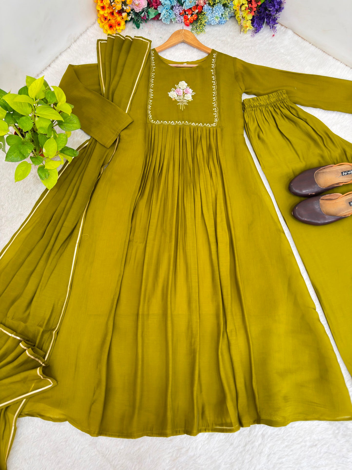 Pure mul viscos chanderi cotton three piece set
