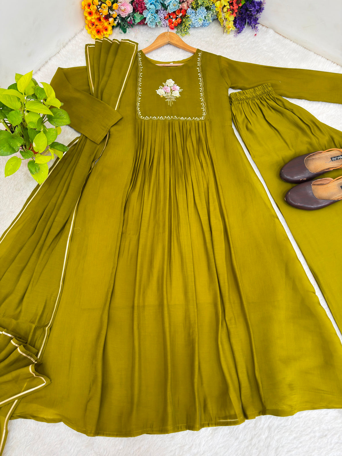 Pure mul viscos chanderi cotton three piece set