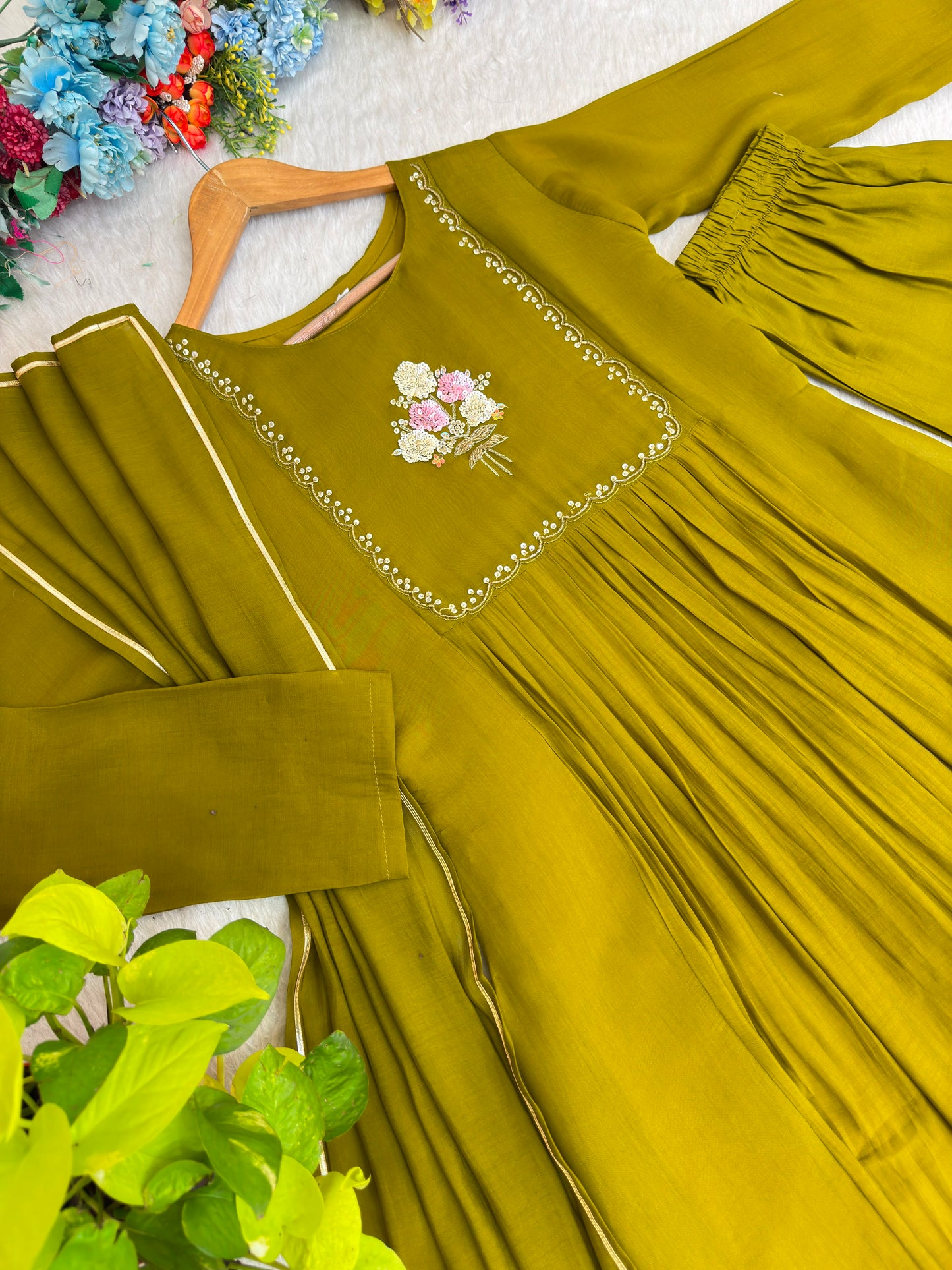 Pure mul viscos chanderi cotton three piece set