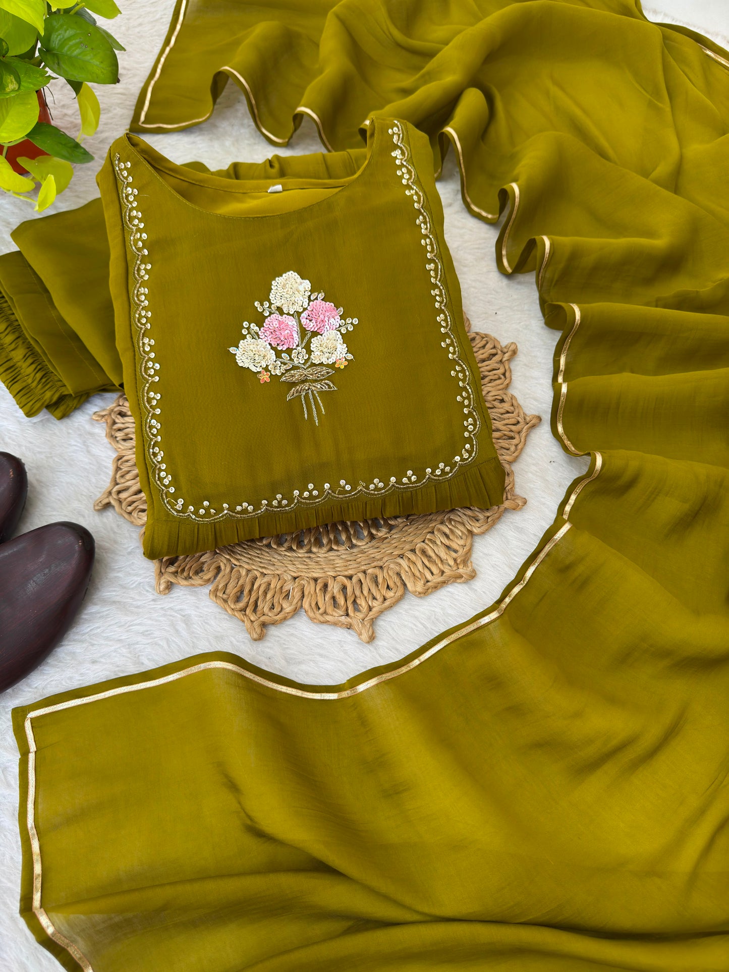Pure mul viscos chanderi cotton three piece set