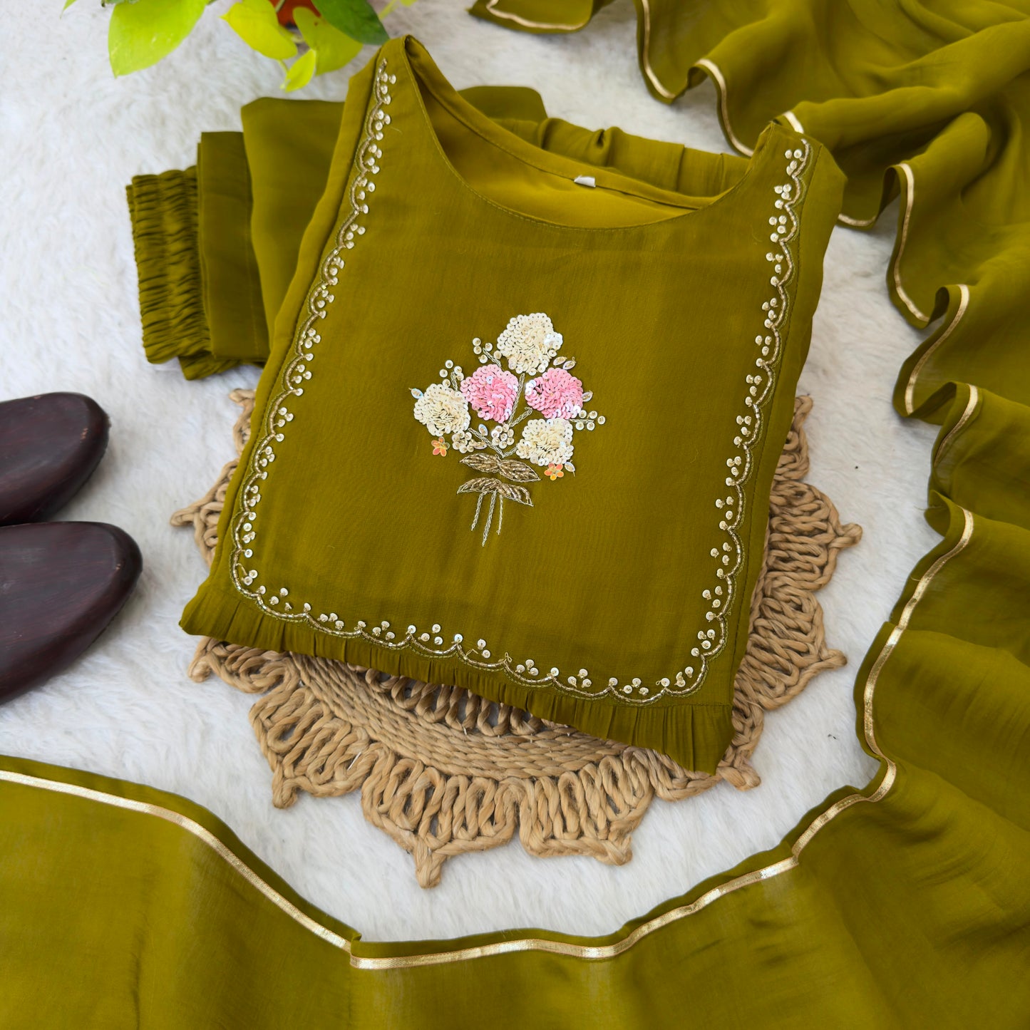 Pure mul viscos chanderi cotton three piece set