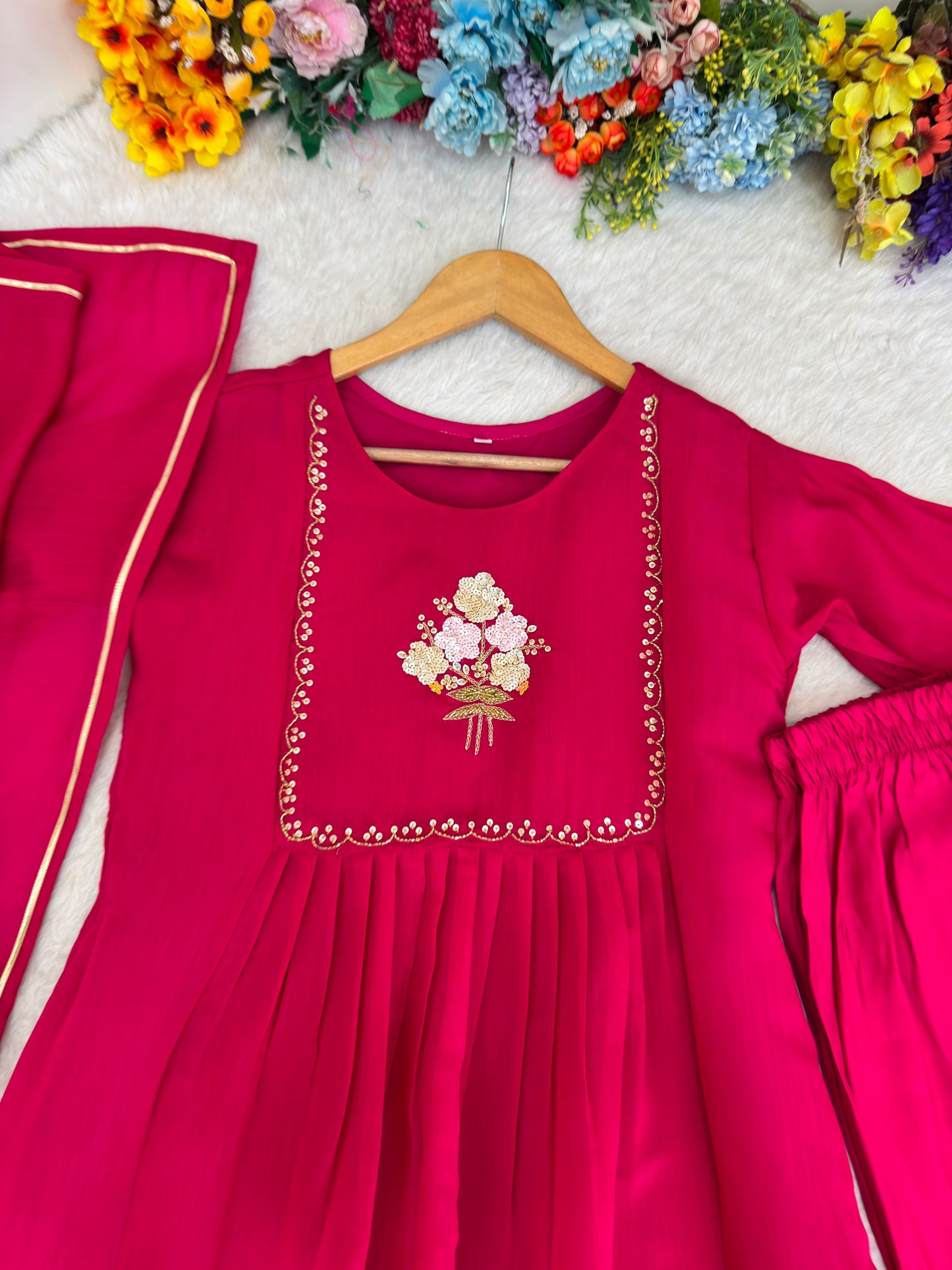 Pure mul viscos chanderi cotton three piece set