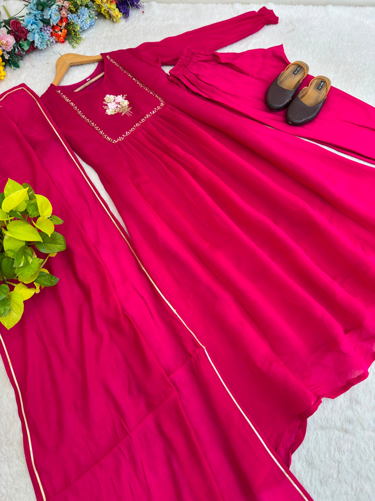 Pure mul viscos chanderi cotton three piece set