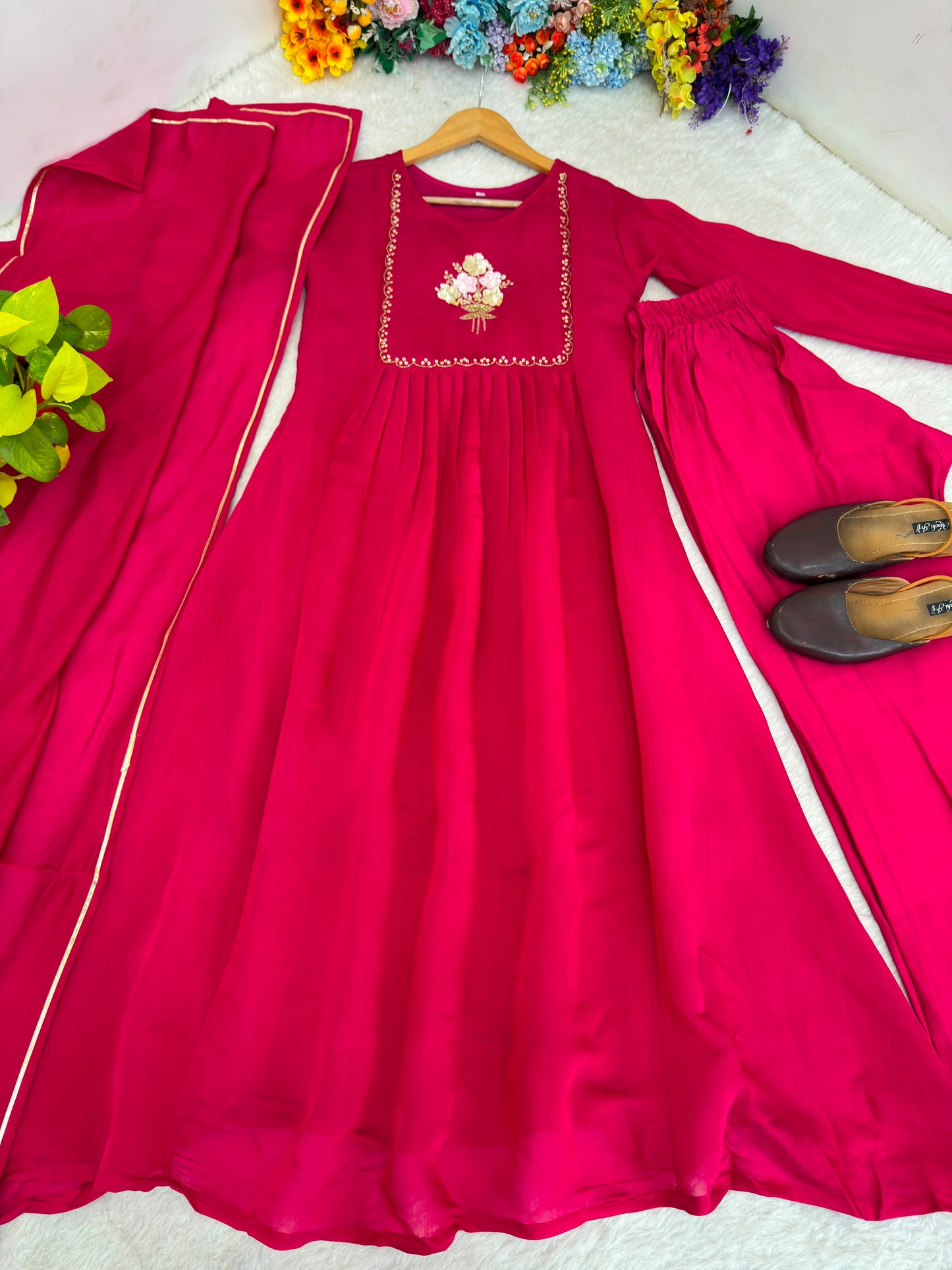 Pure mul viscos chanderi cotton three piece set