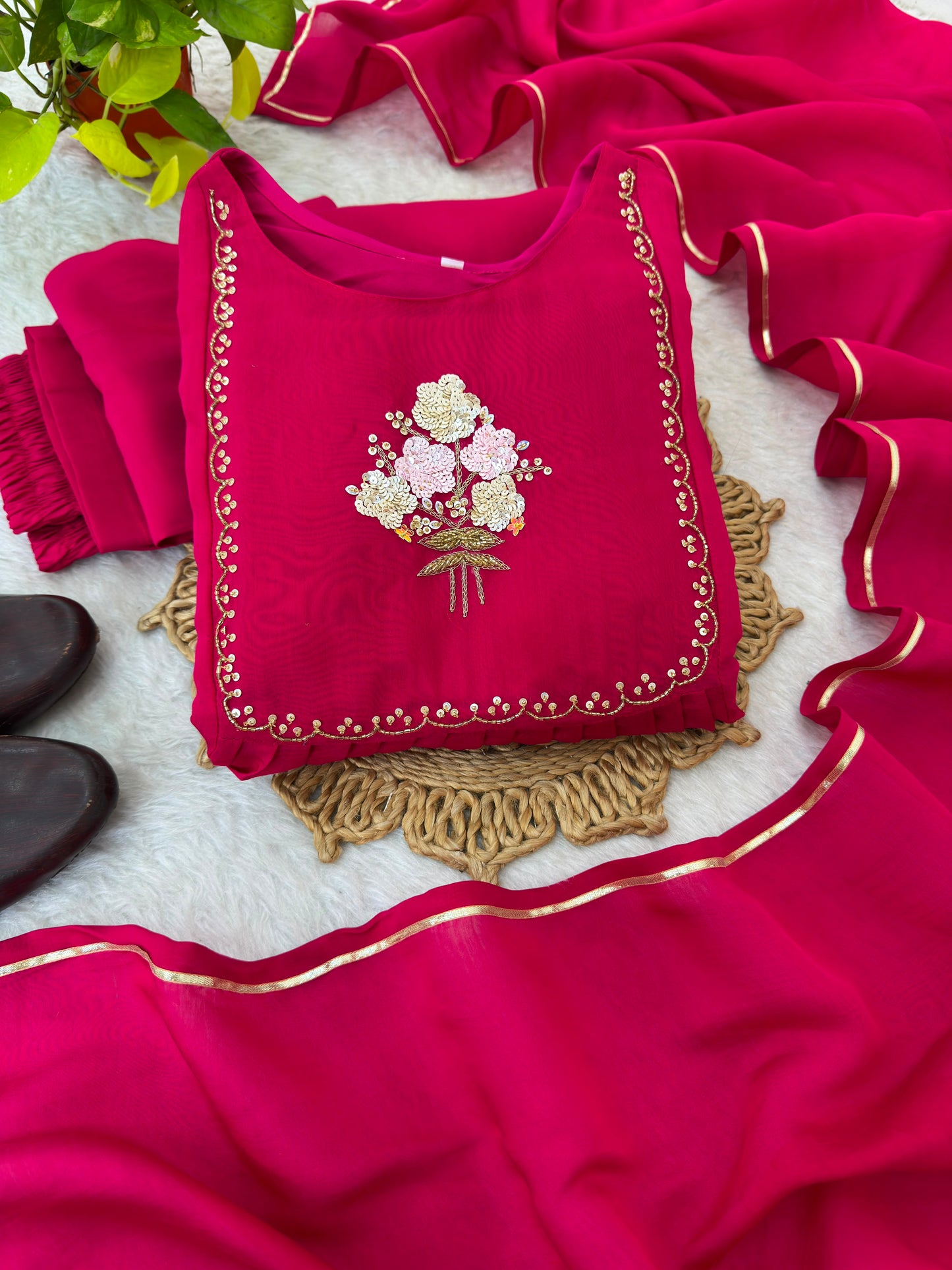 Pure mul viscos chanderi cotton three piece set