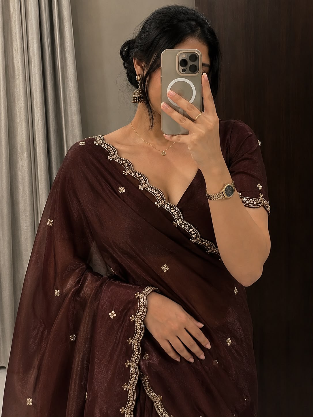Space silk saree with beautiful bits work