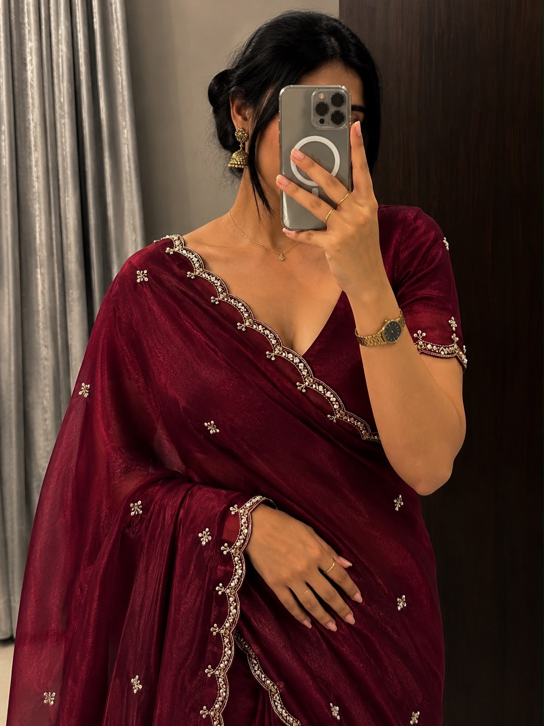 Space silk saree with beautiful bits work