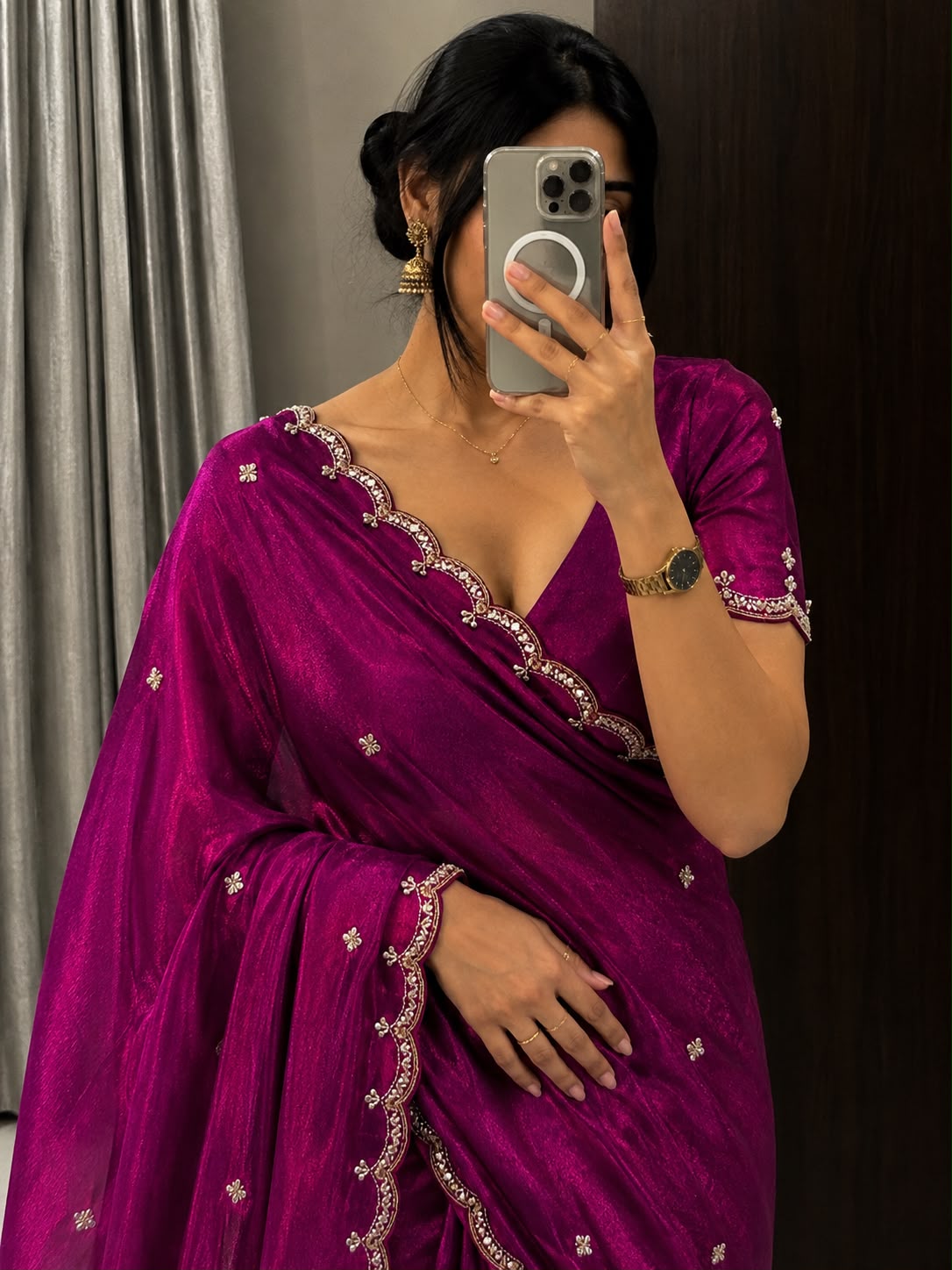 Space silk saree with beautiful bits work