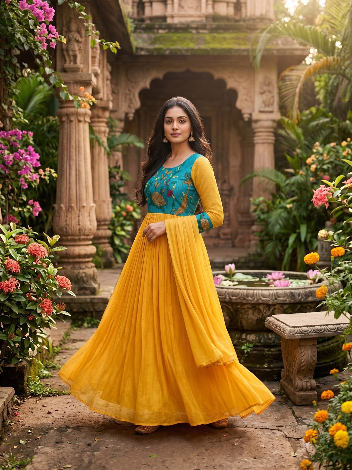 Kalmkari kota checks frock with duppata