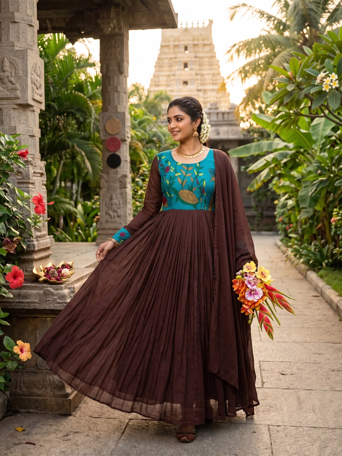 Kalmkari kota checks frock with duppata