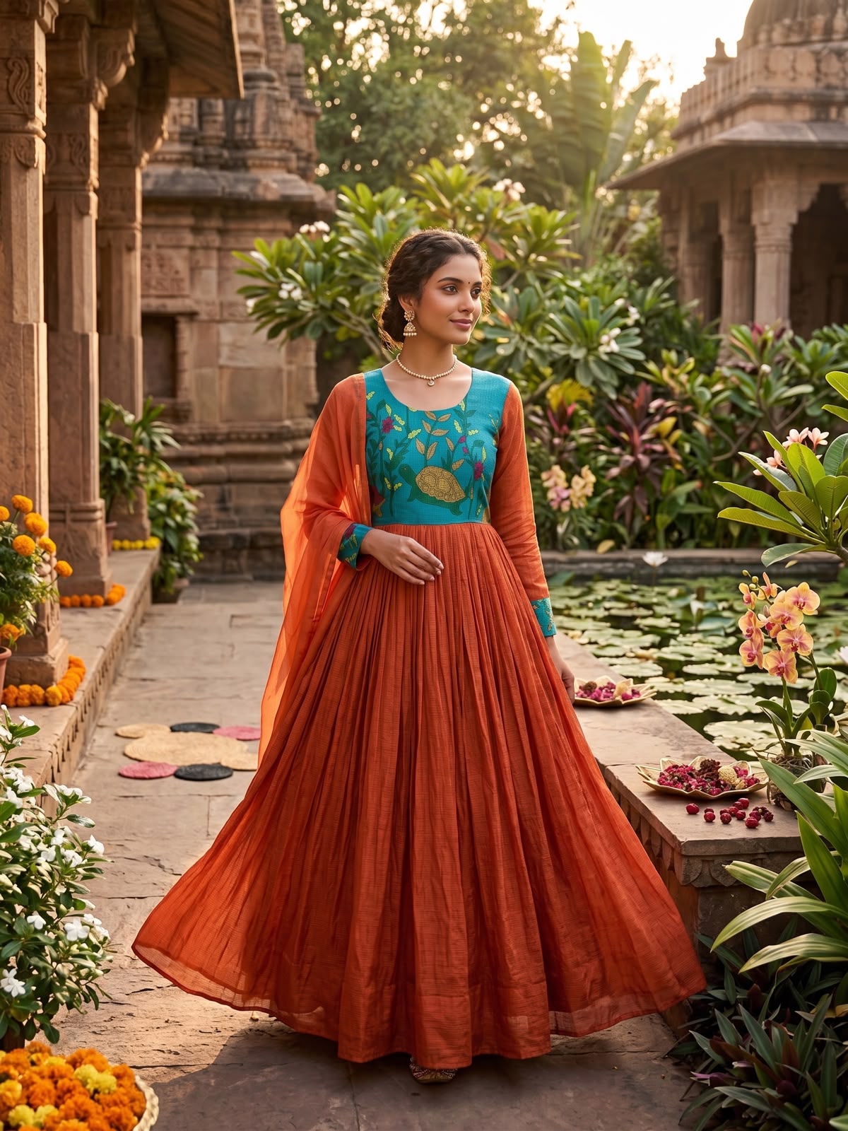 Kalmkari kota checks frock with duppata