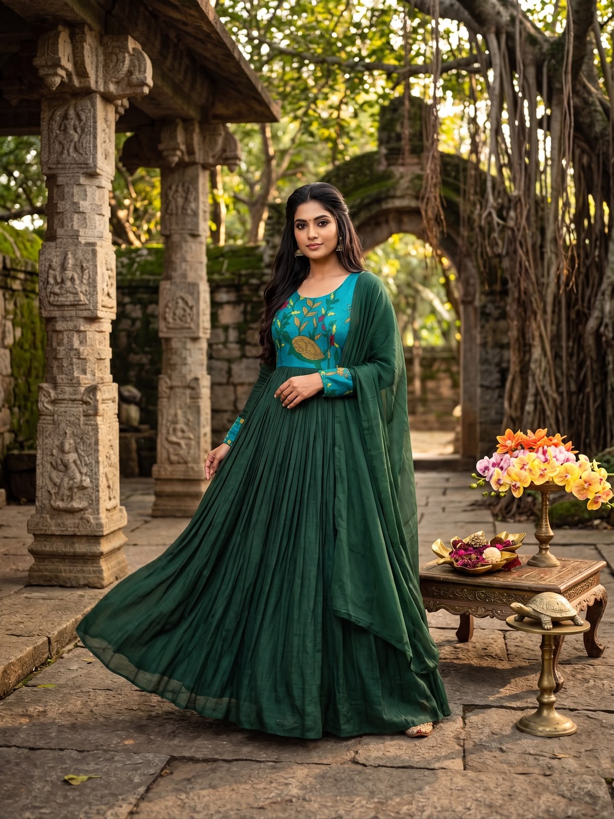 Kalmkari kota checks frock with duppata