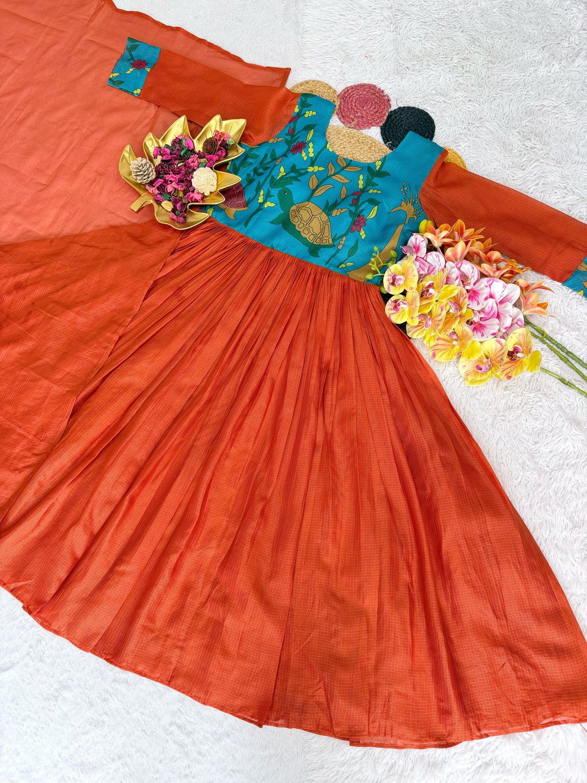 Kalmkari kota checks frock with duppata