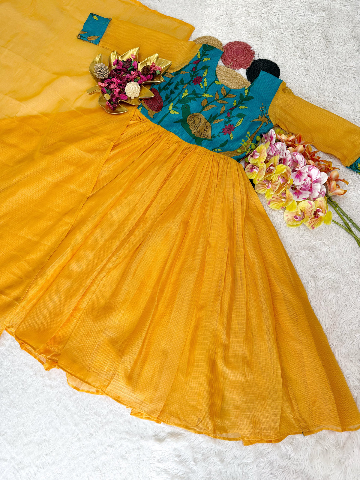 Kalmkari kota checks frock with duppata
