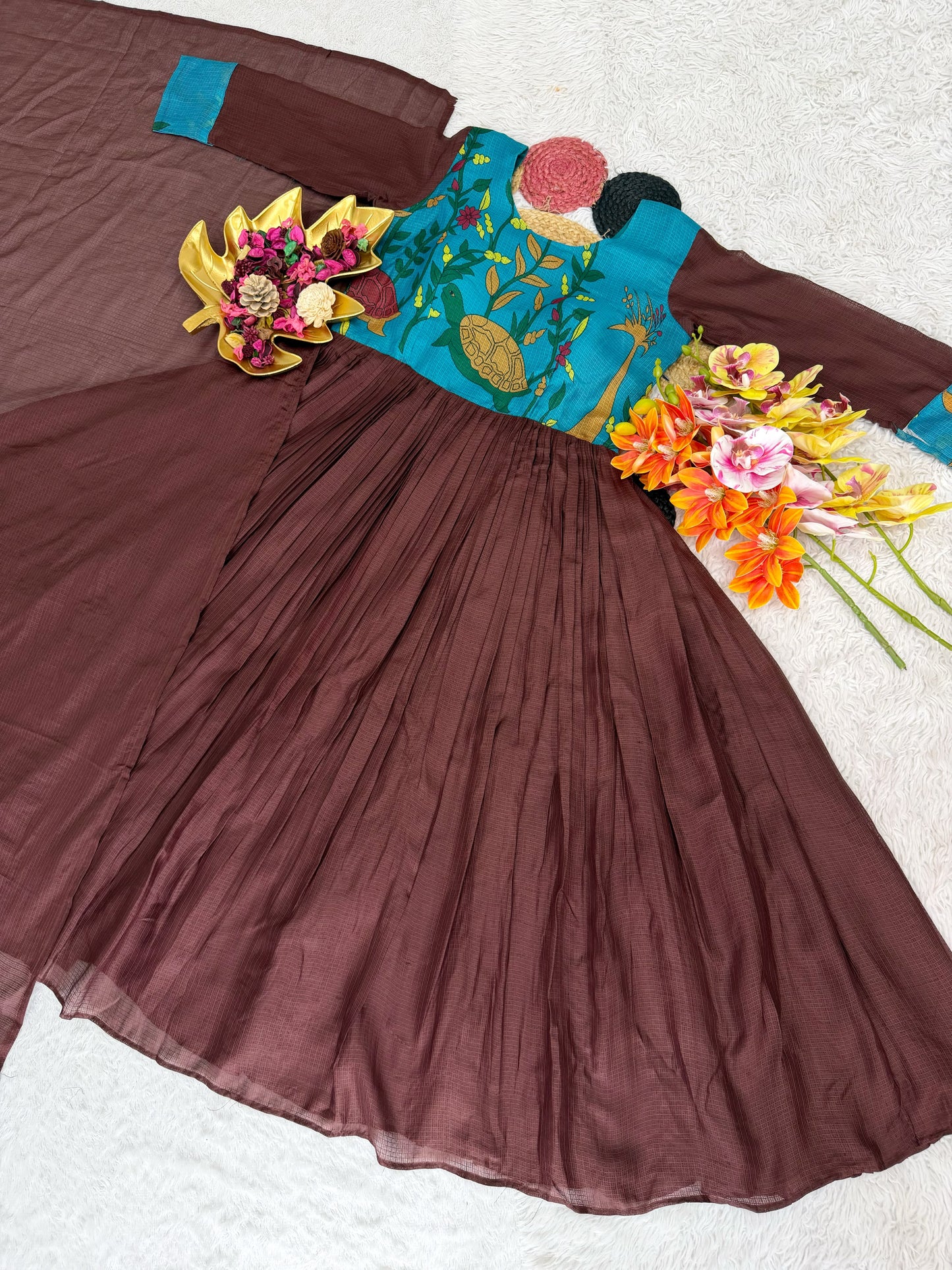 Kalmkari kota checks frock with duppata