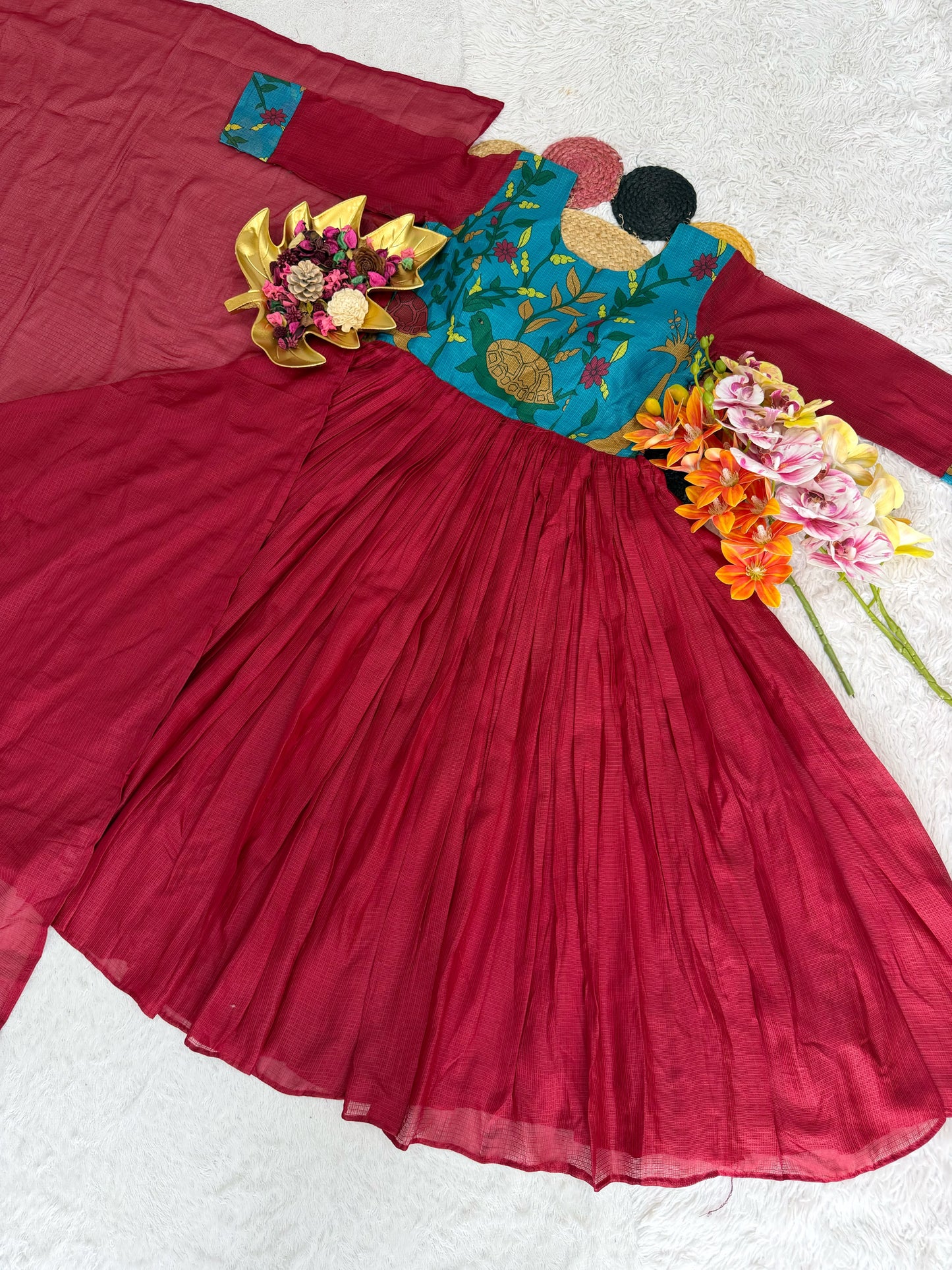 Kalmkari kota checks frock with duppata