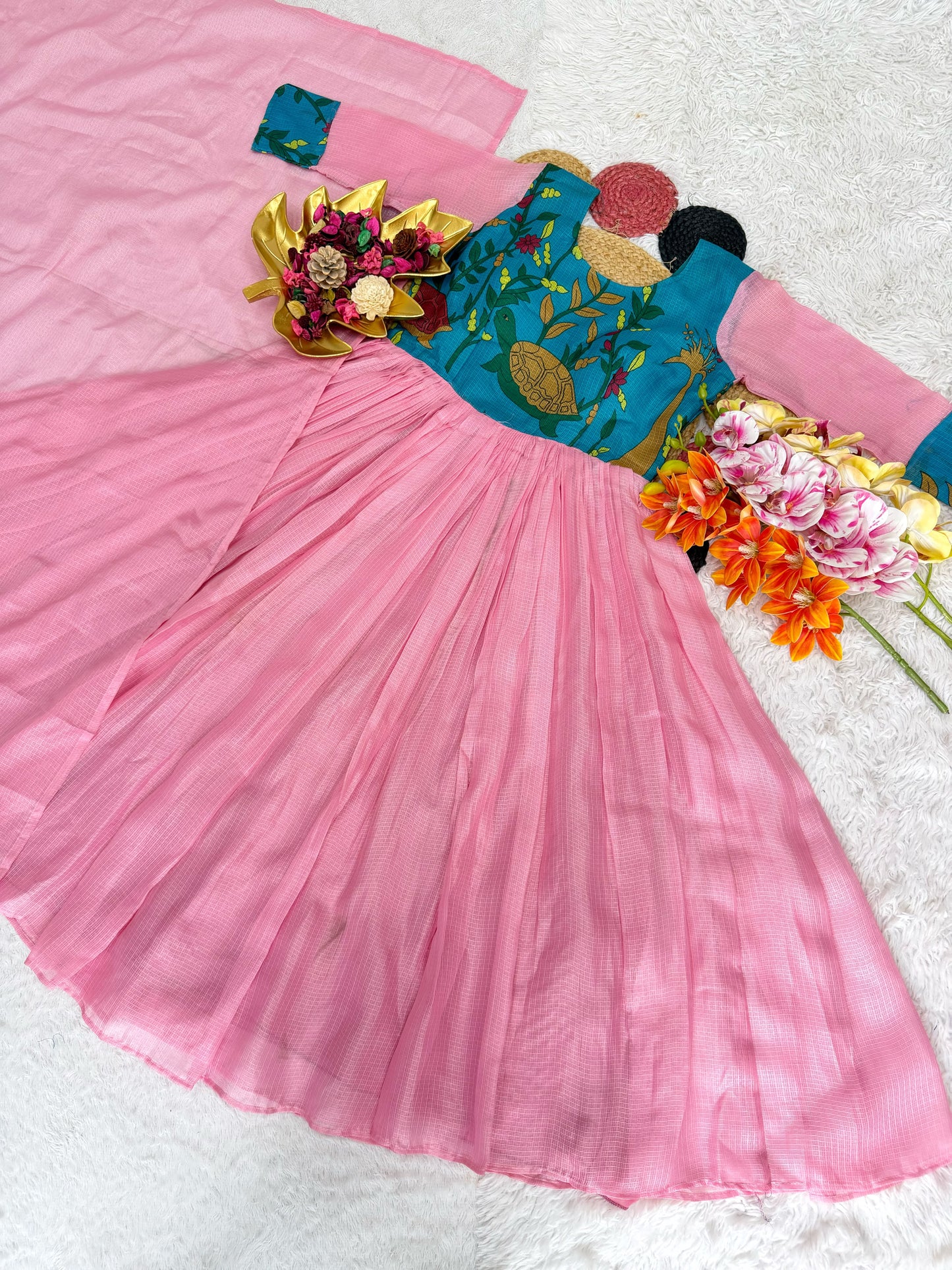 Kalmkari kota checks frock with duppata