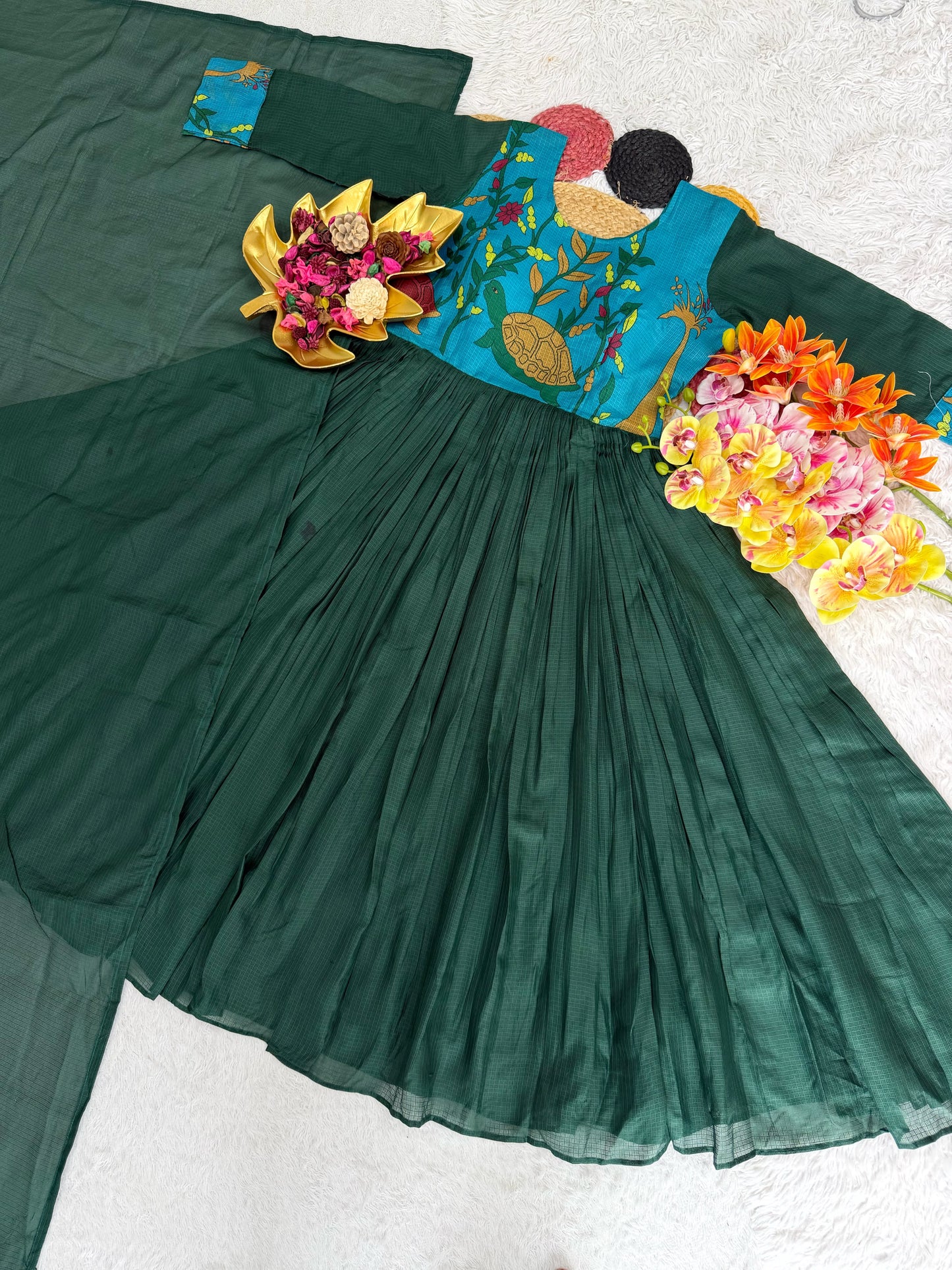 Kalmkari kota checks frock with duppata