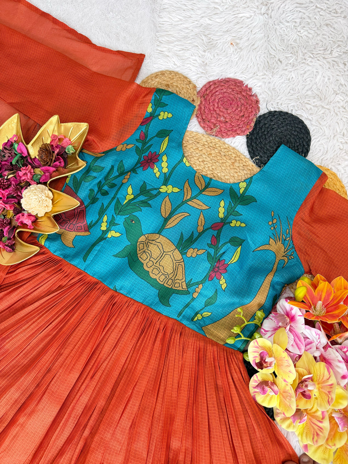 Kalmkari kota checks frock with duppata