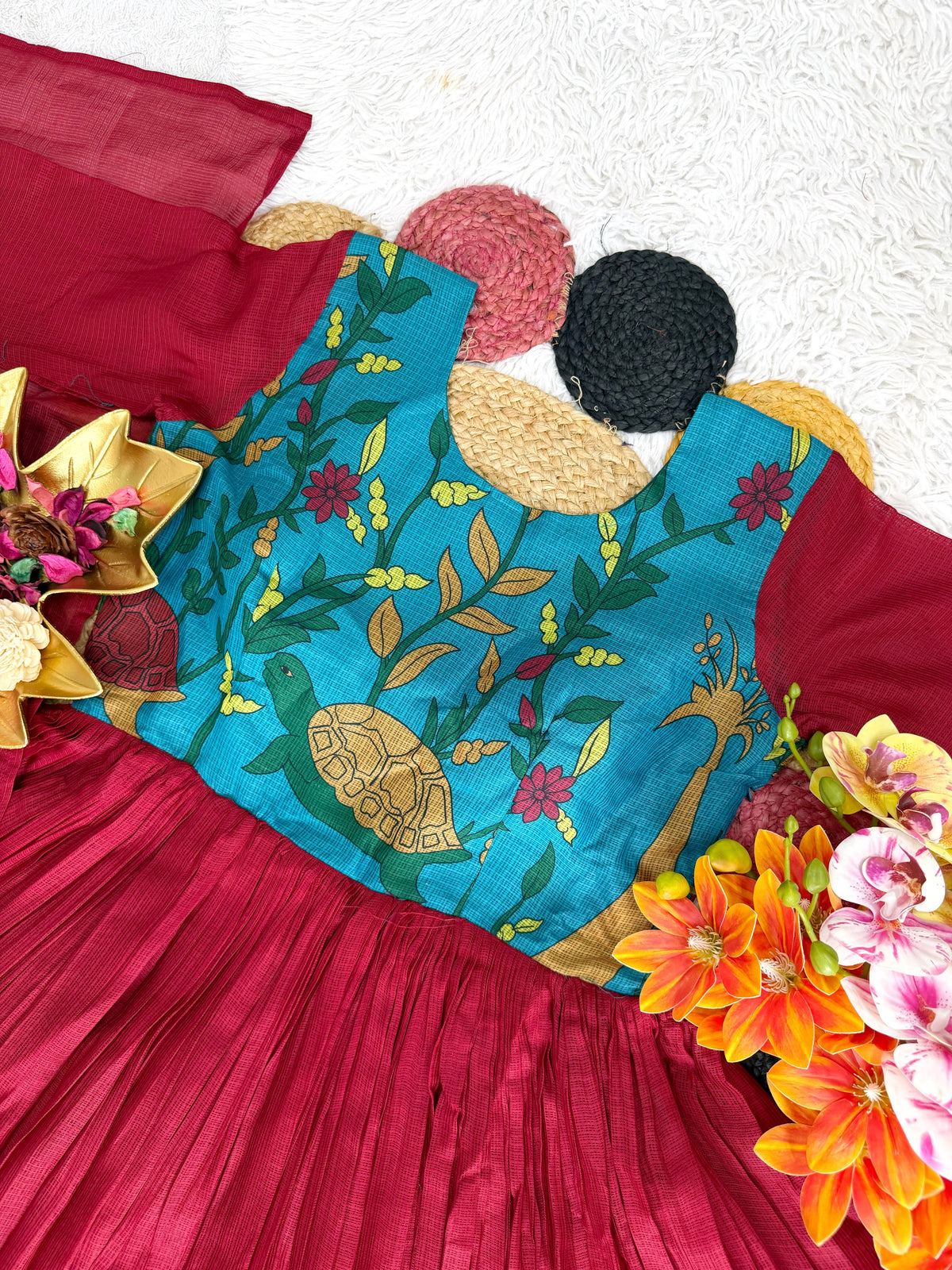 Kalmkari kota checks frock with duppata