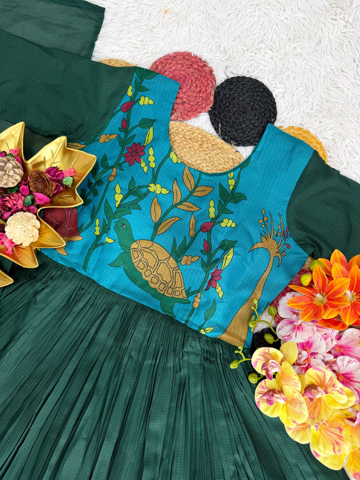 Kalmkari kota checks frock with duppata