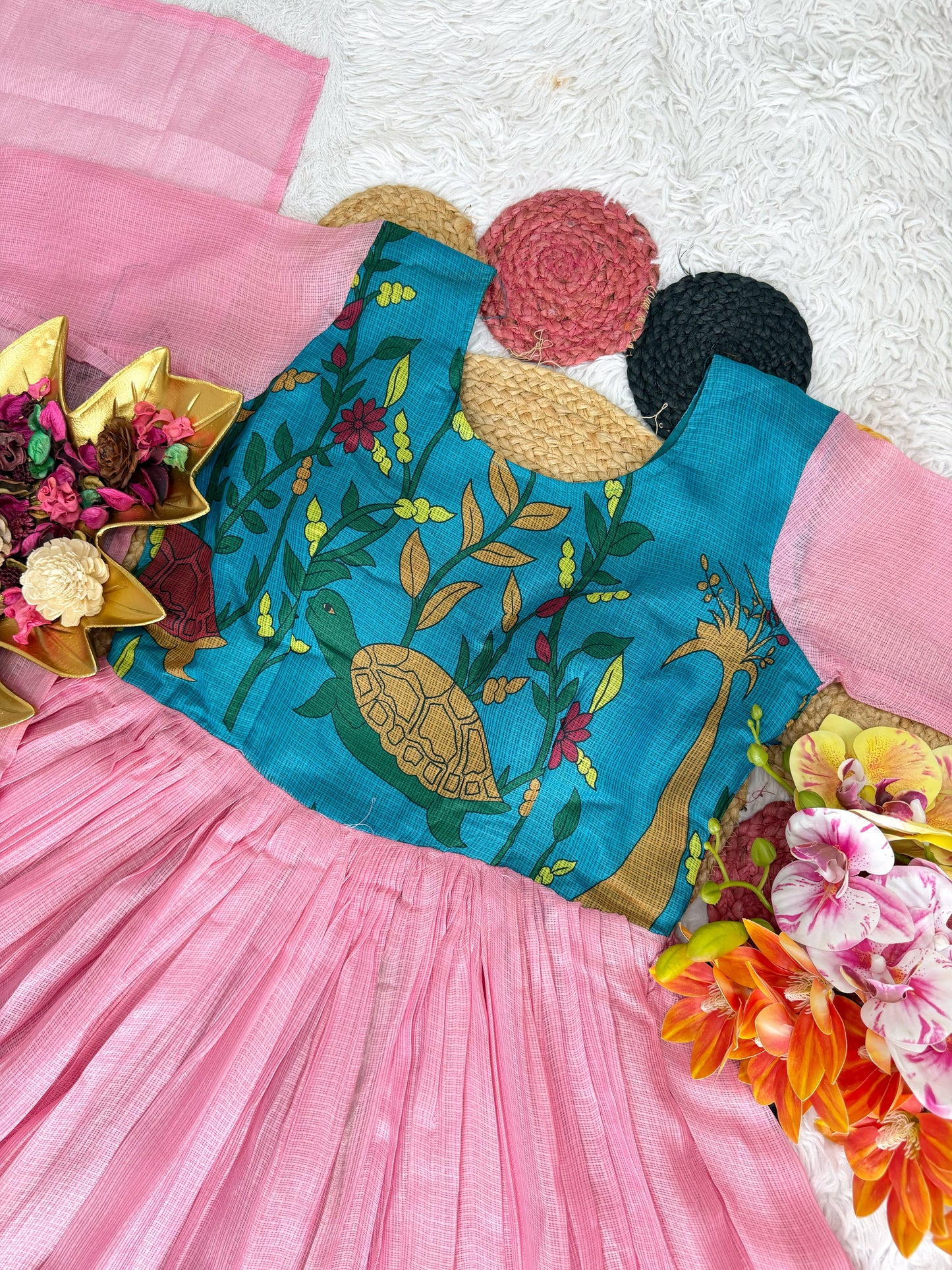 Kalmkari kota checks frock with duppata