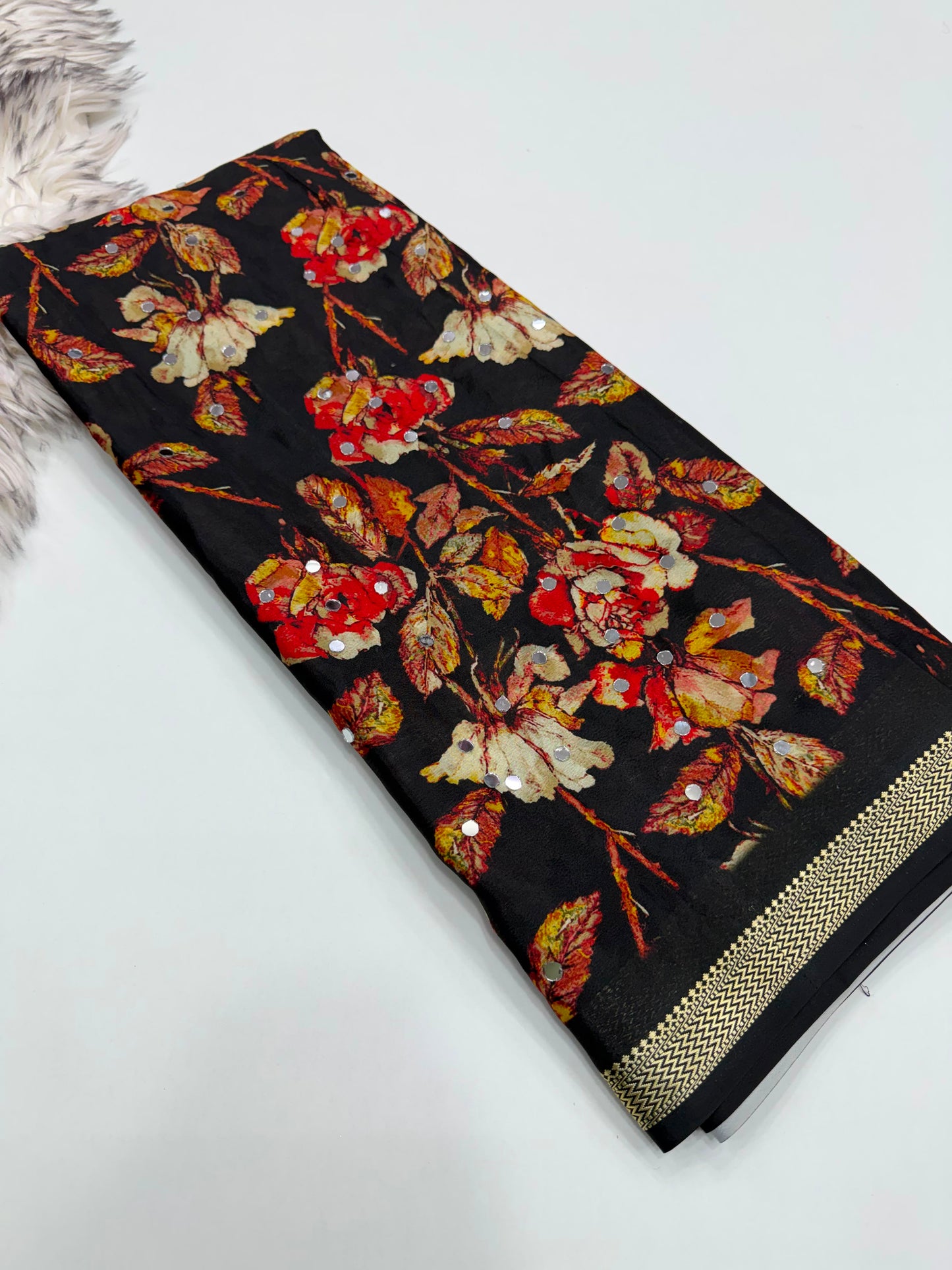 Pure soft malai silk saree with original mirror work