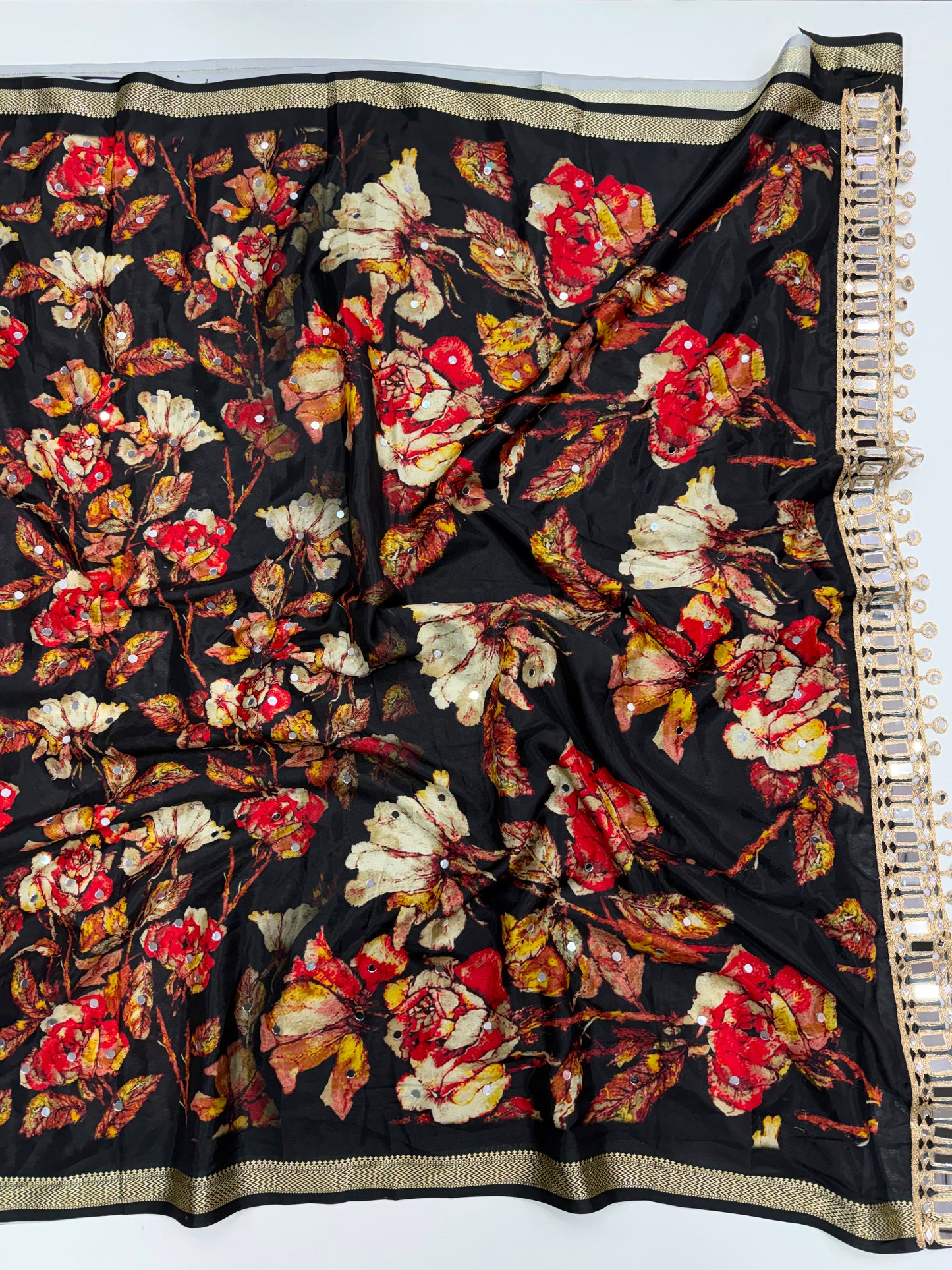Pure soft malai silk saree with original mirror work