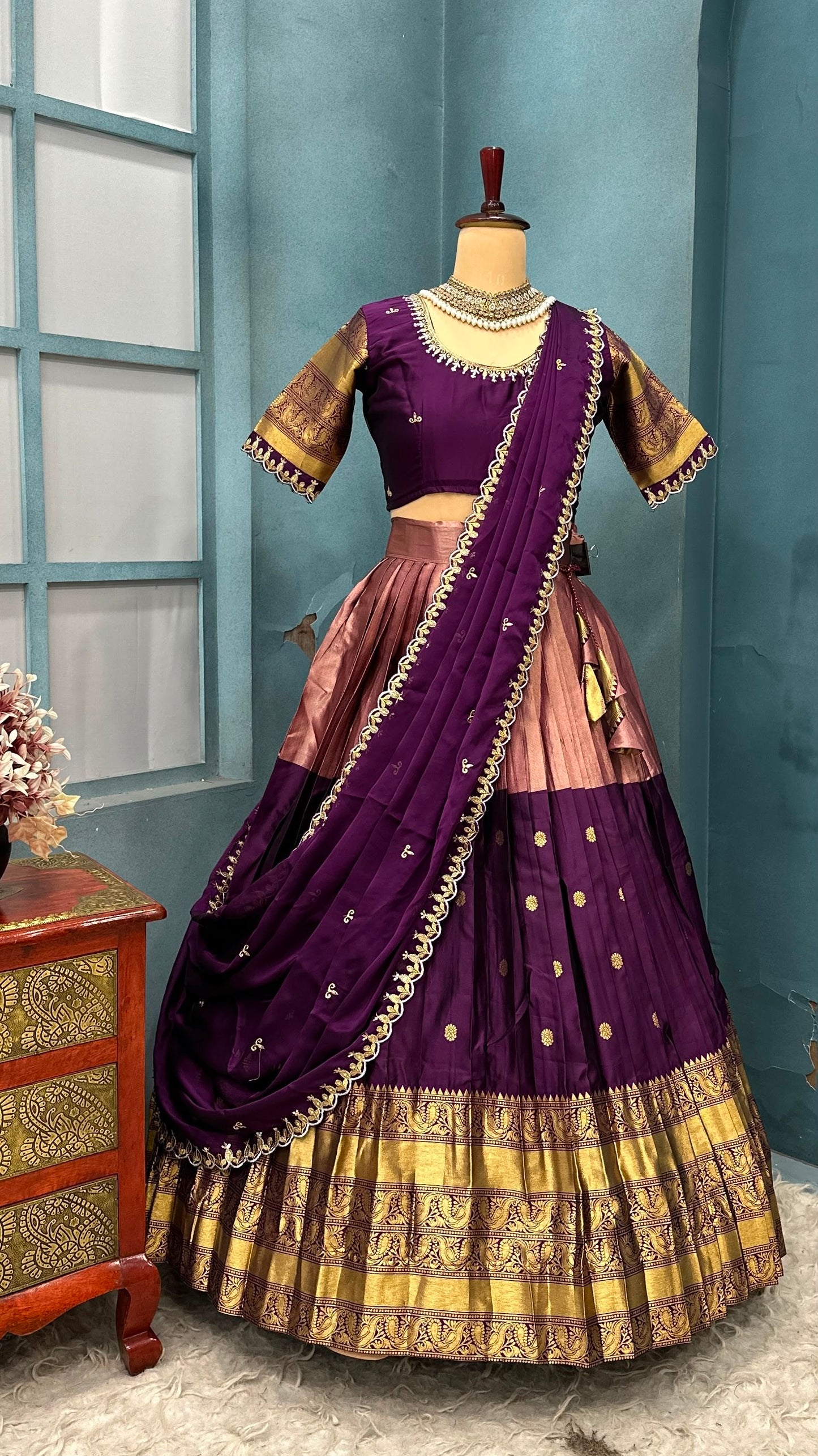 Traditional fully stiched halfsaree