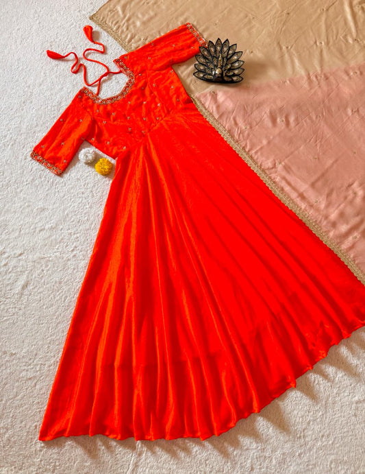 Designer maggam work frock with duppata