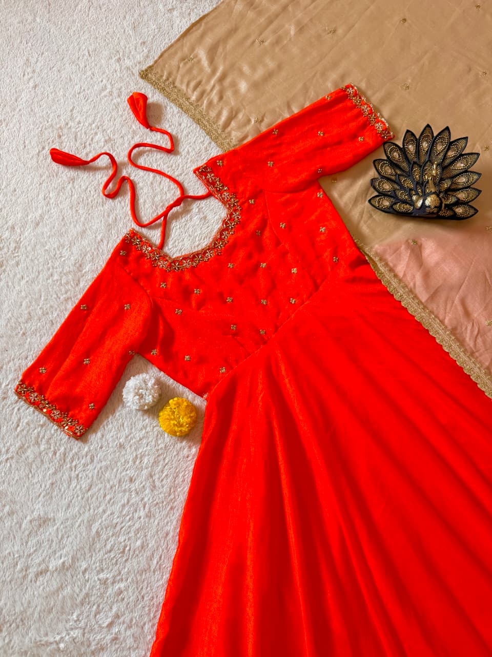 Designer maggam work frock with duppata