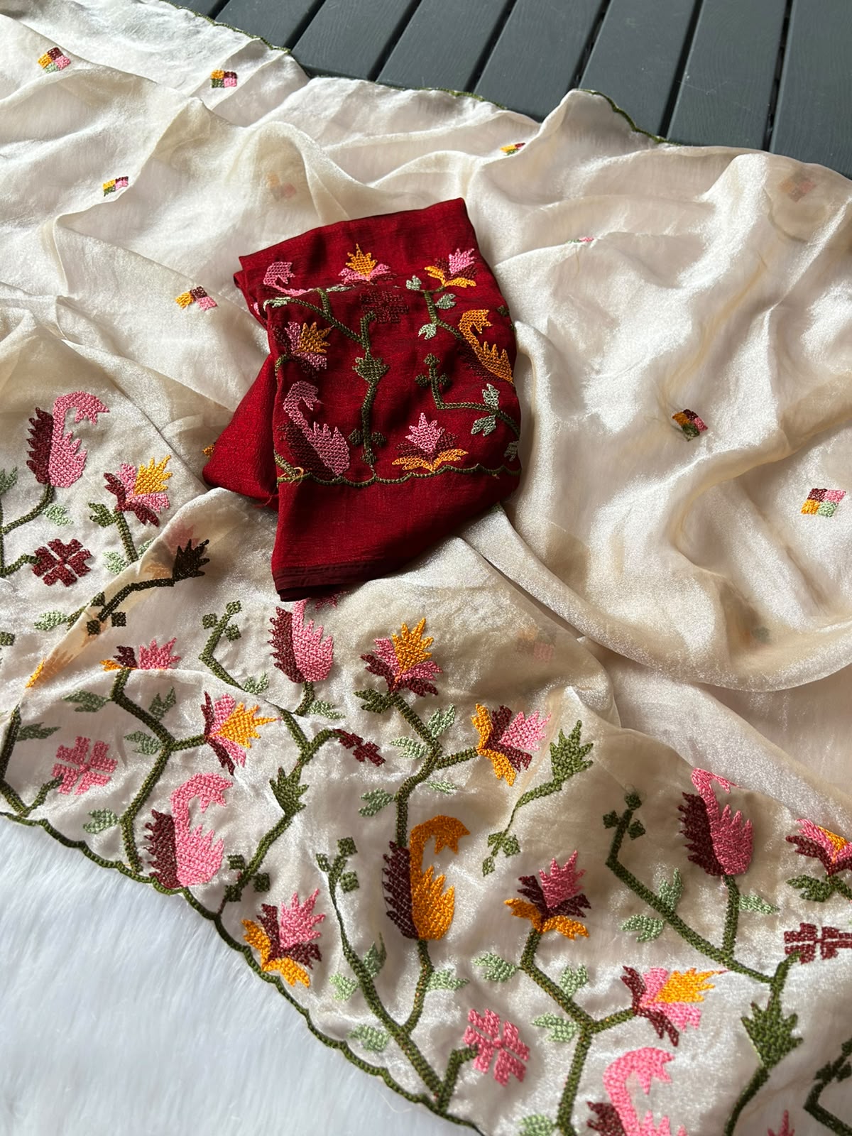 Party wear embroidery tissue sarees