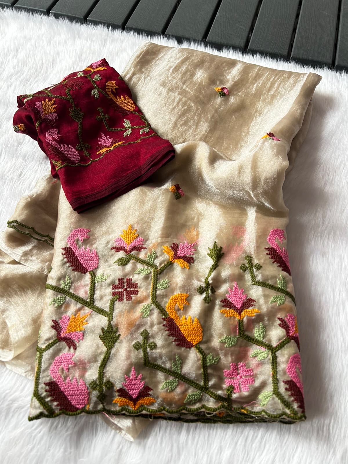 Party wear embroidery tissue sarees