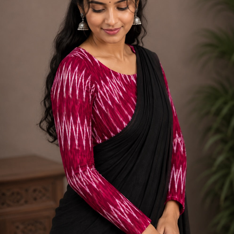 Pure khadi cotton saree with strechable blouse