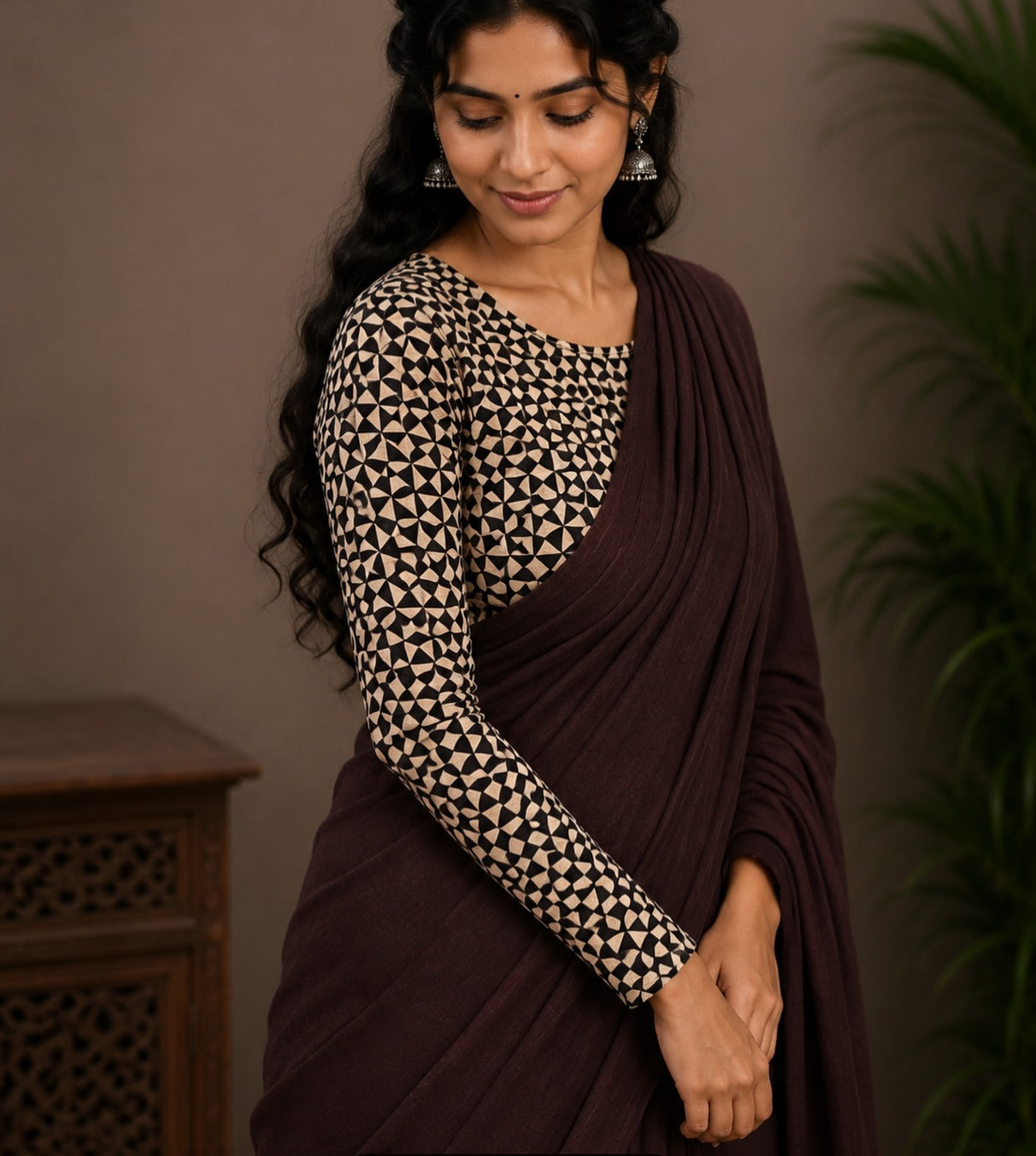 Pure khadi cotton saree with strechable blouse