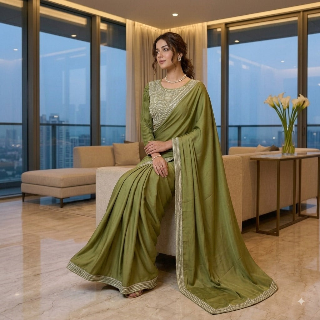 Designer party wear  saree with fully stiched blouse