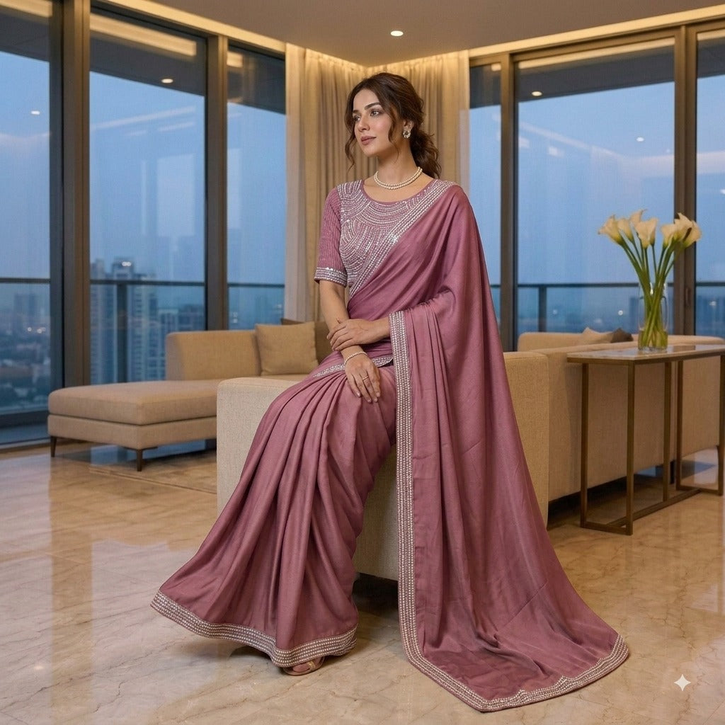 Designer party wear  saree with fully stiched blouse