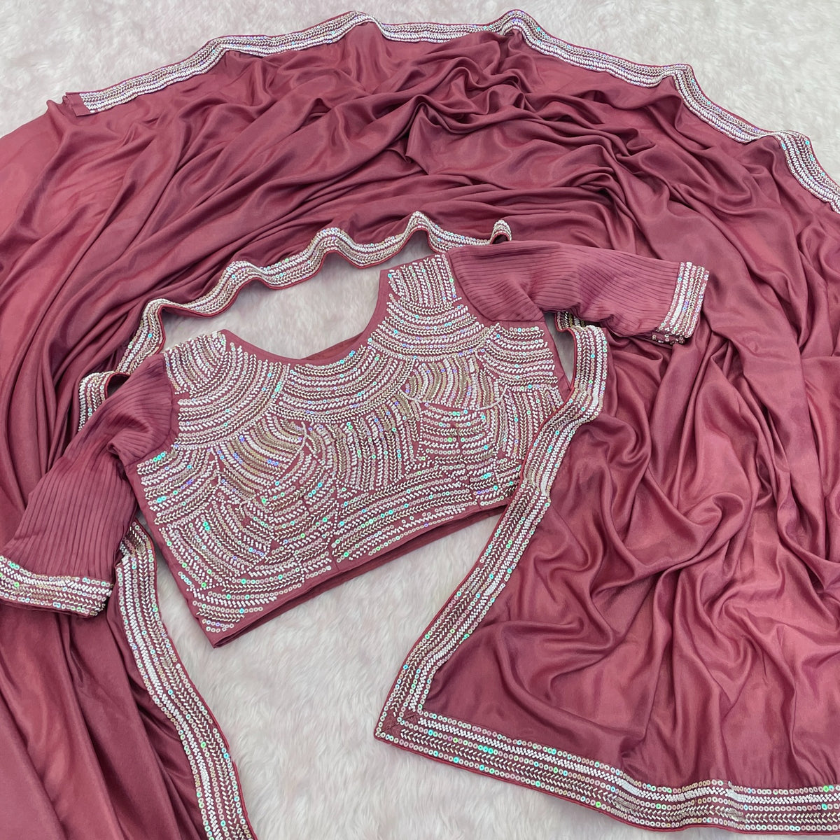 Designer party wear  saree with fully stiched blouse