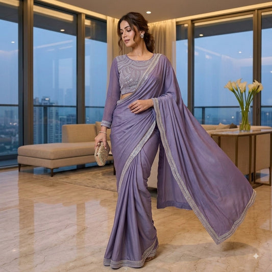 Designer party wear  saree with fully stiched blouse