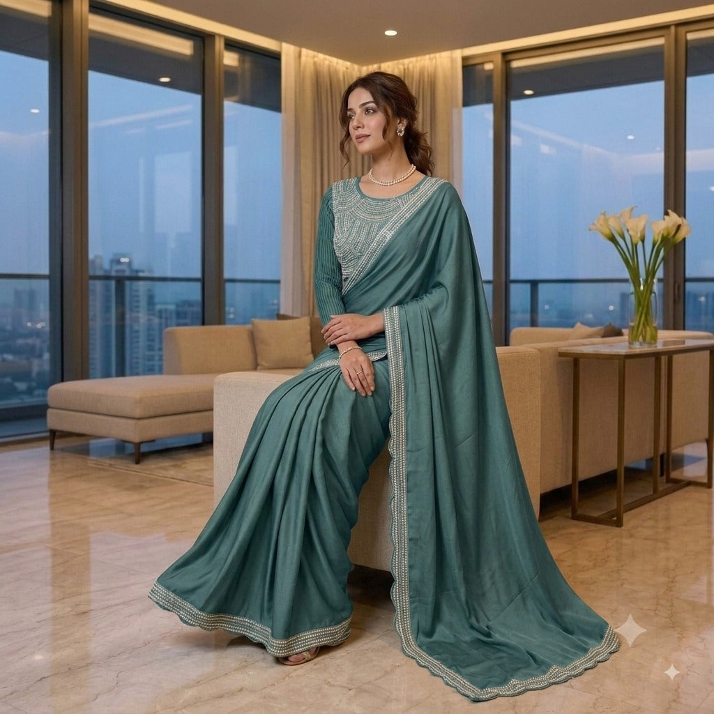 Designer party wear  saree with fully stiched blouse