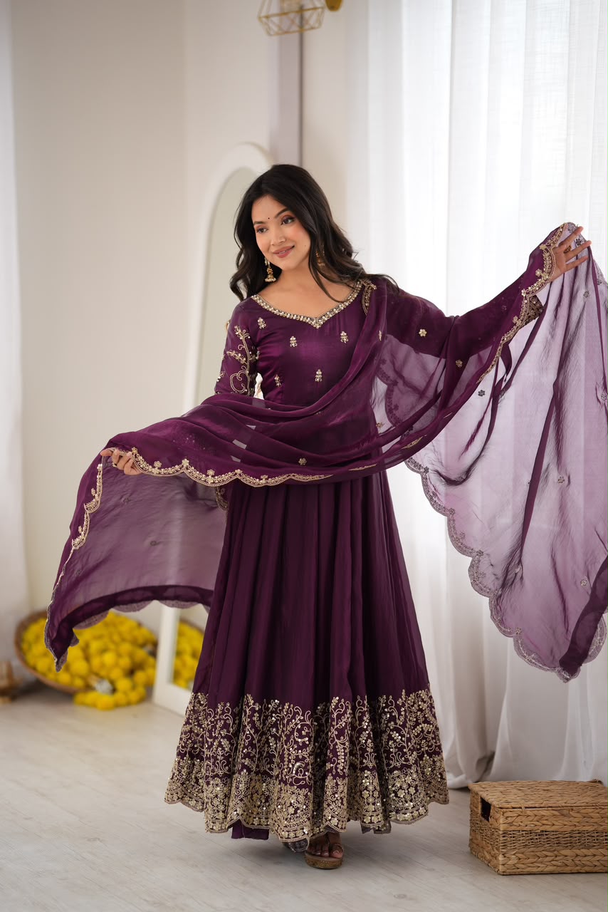 Party wear long frock with duppata and bottom