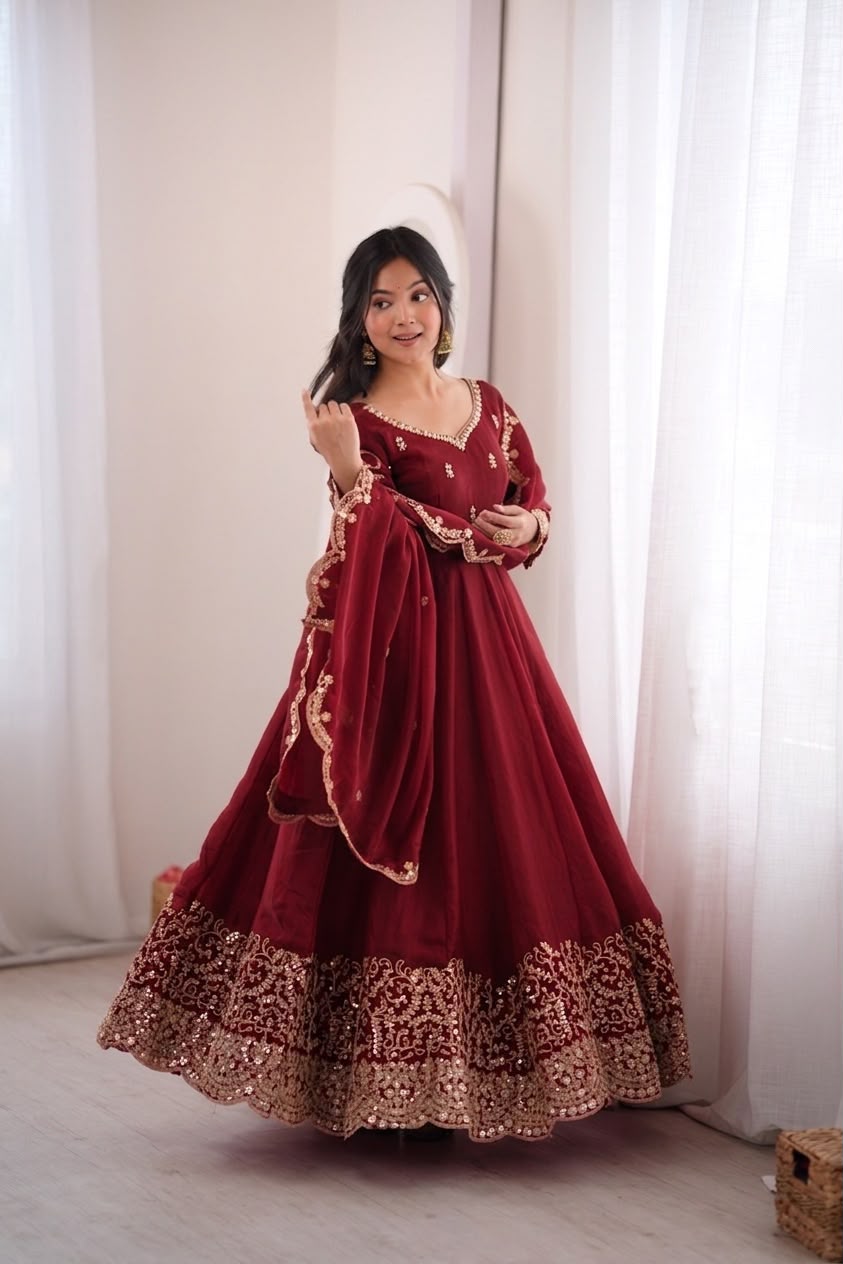 Party wear long frock with duppata and bottom