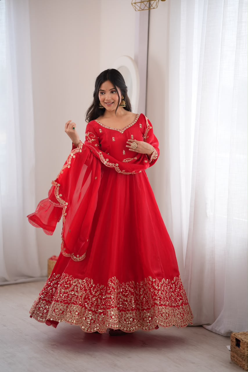 Party wear long frock with duppata and bottom