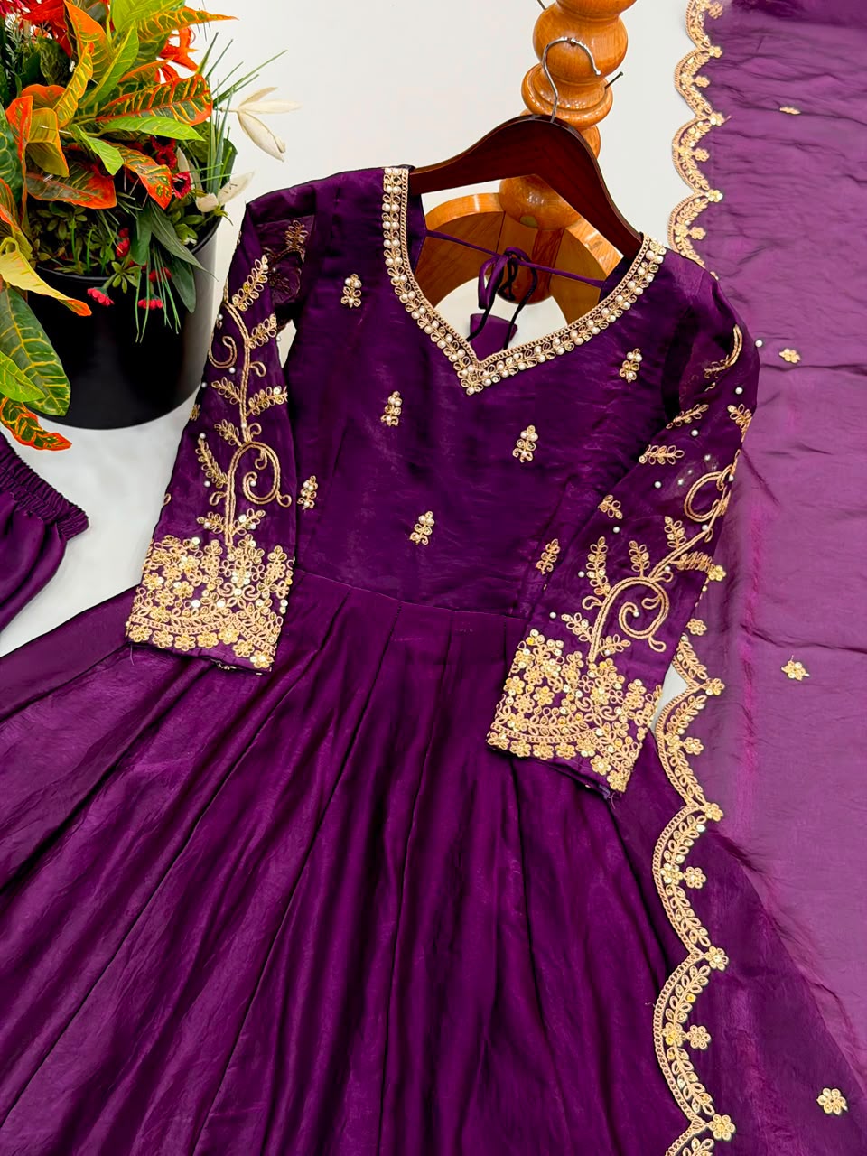 Party wear long frock with duppata and bottom